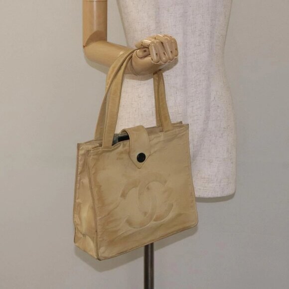 CHANEL Tote Bag Nylon Beige Gold